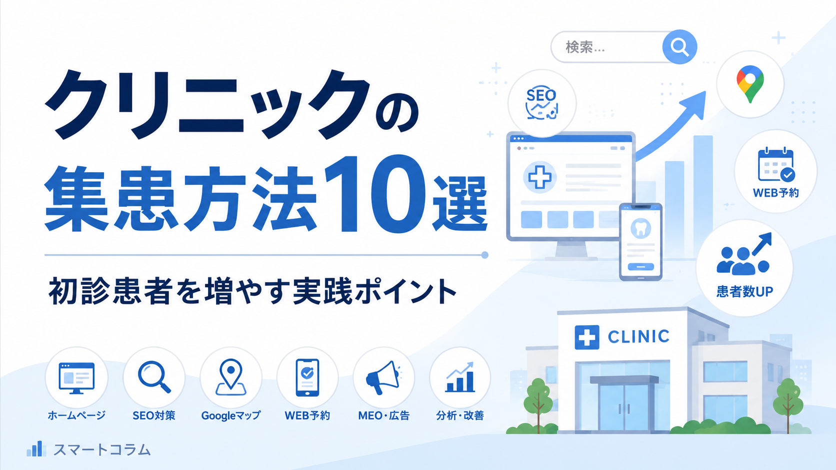 クリニックの集患方法とWeb施策・SEO対策を解説するアイキャッチ画像